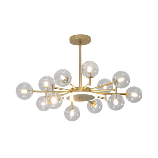 Contemporary Black/Gold Starburst Chandelier - Opal Frosted/Clear Glass Suspension Lighting For