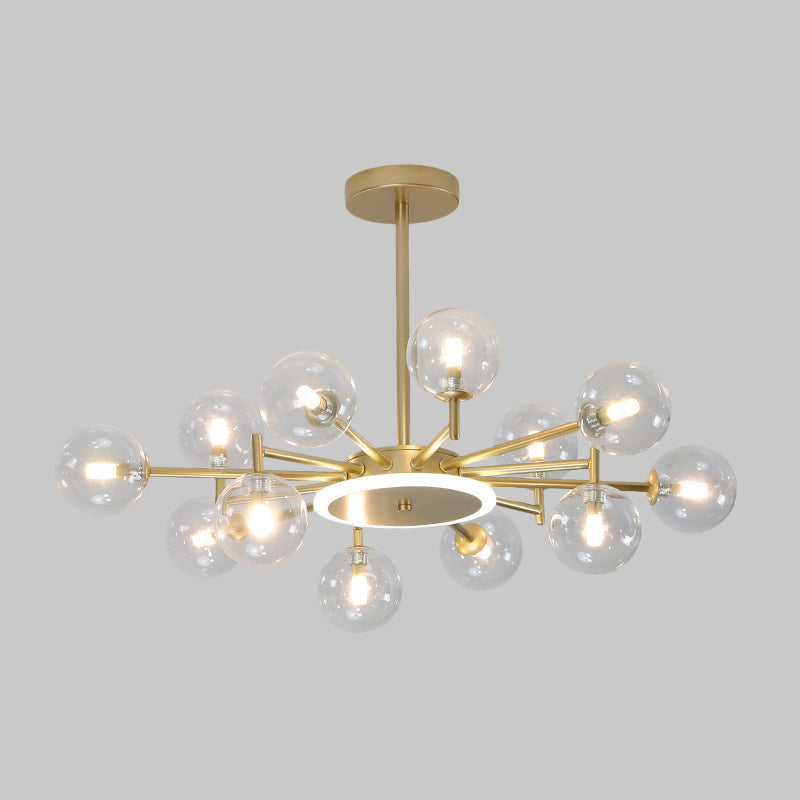 Contemporary Black/Gold Starburst Chandelier | Opal Frosted/Clear Glass Suspension Lighting For