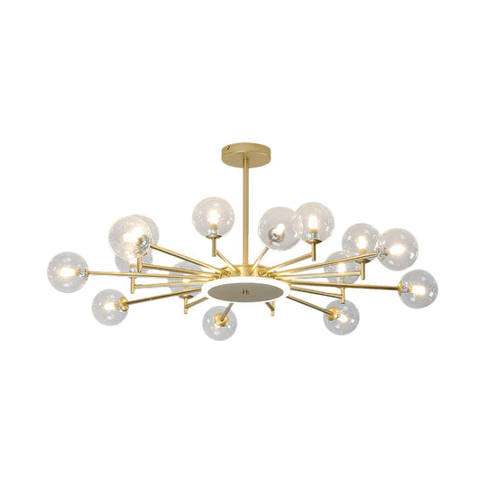 Contemporary Black/Gold Starburst Chandelier - Opal Frosted/Clear Glass Suspension Lighting For