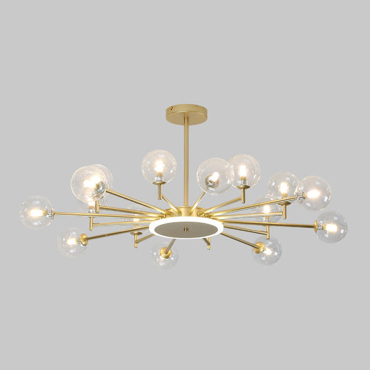 Contemporary Black/Gold Starburst Chandelier | Opal Frosted/Clear Glass Suspension Lighting For