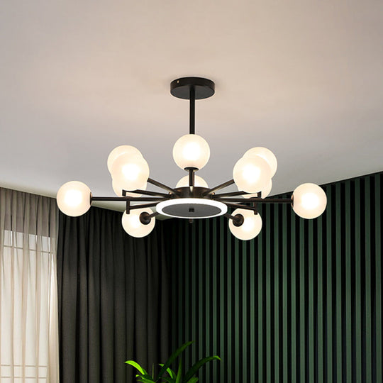 Contemporary Black/Gold Starburst Chandelier | Opal Frosted/Clear Glass Suspension Lighting For
