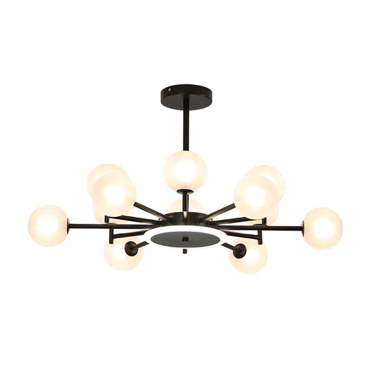 Contemporary Black/Gold Starburst Chandelier - Opal Frosted/Clear Glass Suspension Lighting For