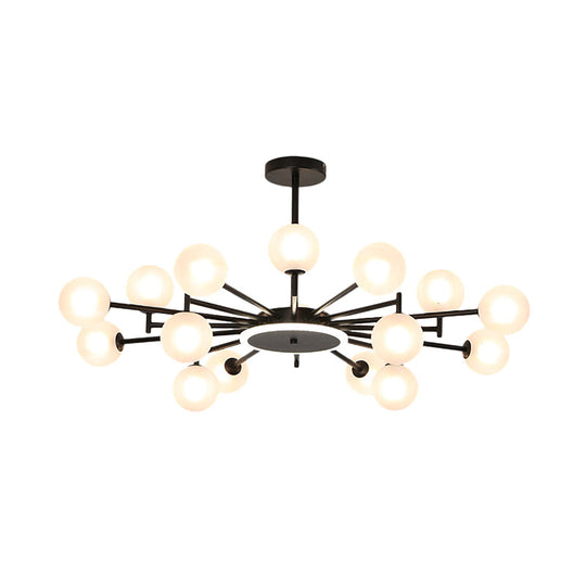 Contemporary Black/Gold Starburst Chandelier - Opal Frosted/Clear Glass Suspension Lighting For