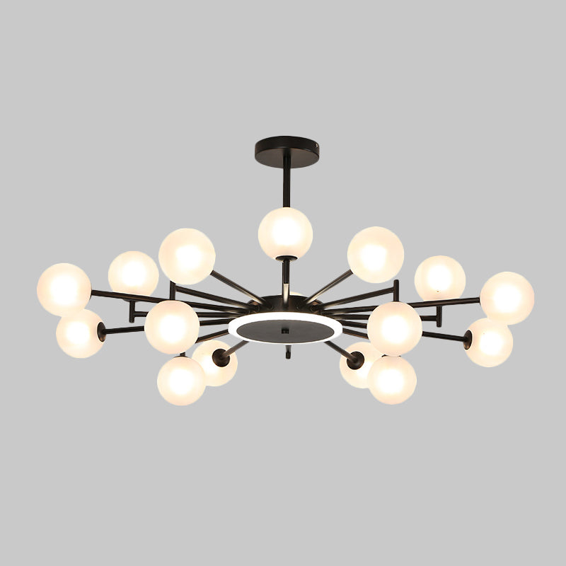 Contemporary Black/Gold Starburst Chandelier | Opal Frosted/Clear Glass Suspension Lighting For