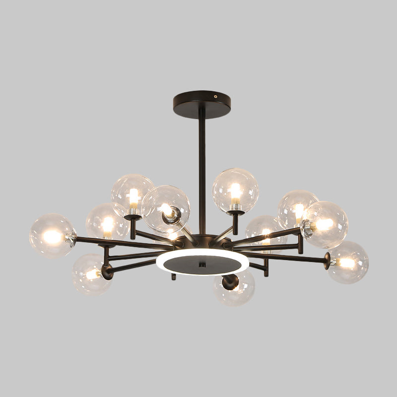 Contemporary Black/Gold Starburst Chandelier - Opal Frosted/Clear Glass Suspension Lighting For