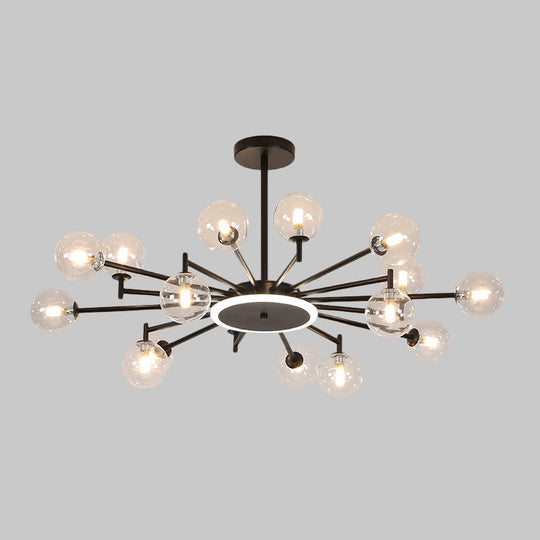 Contemporary Black/Gold Starburst Chandelier | Opal Frosted/Clear Glass Suspension Lighting For