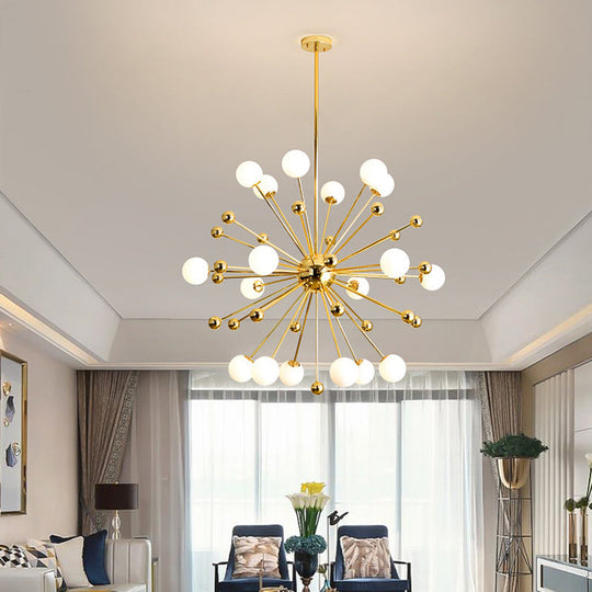 Modern Stylish Burst Ball Chandelier – Frosted White Glass Ceiling Hang Lamp (Gold Living Room