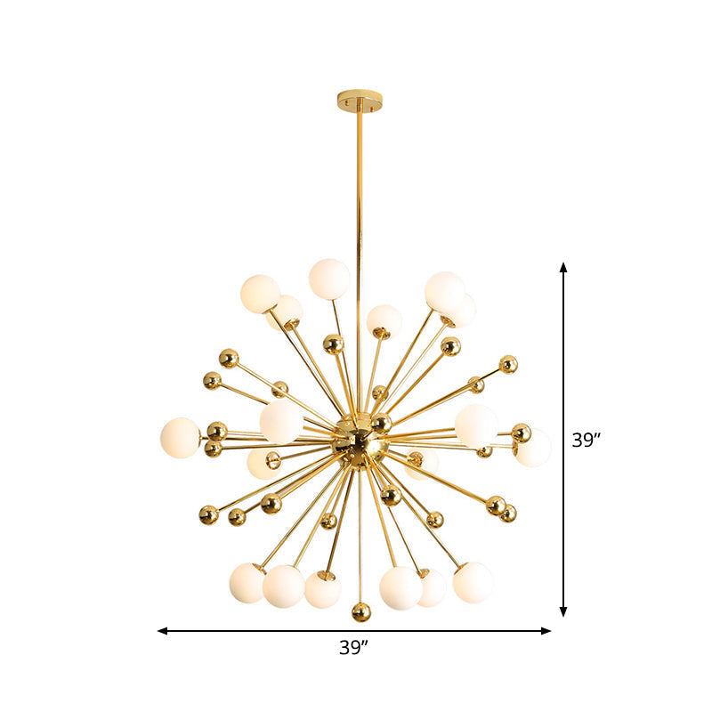 Modern Stylish Burst Ball Chandelier – Frosted White Glass Ceiling Hang Lamp (Gold Living Room
