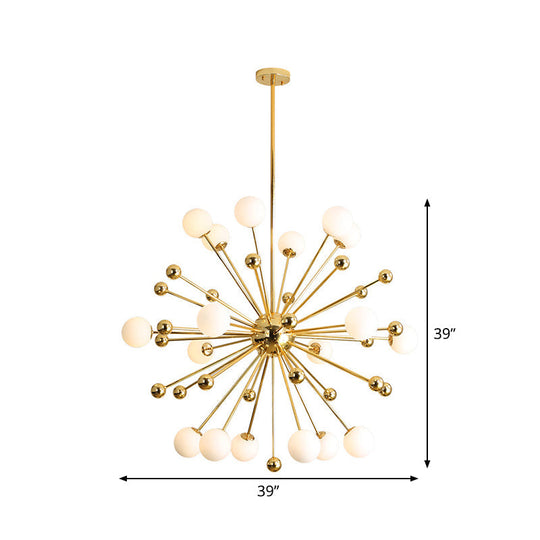 Modern Stylish Burst Ball Chandelier – Frosted White Glass Ceiling Hang Lamp (Gold Living Room