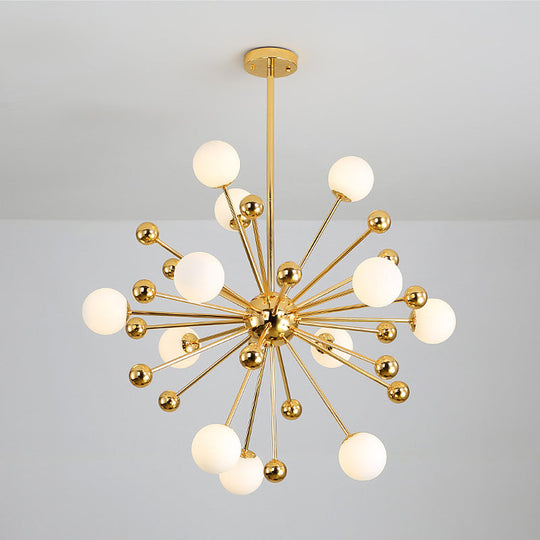 Modern Stylish Burst Ball Chandelier – Frosted White Glass Ceiling Hang Lamp (Gold Living Room