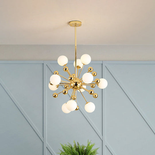 Modern Stylish Burst Ball Chandelier – Frosted White Glass Ceiling Hang Lamp (Gold Living Room