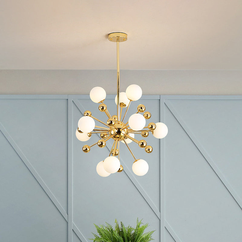 Stylish Burst Ball Chandelier With Frosted Glass - 11/12/18 Lights Gold Finish For Living Room
