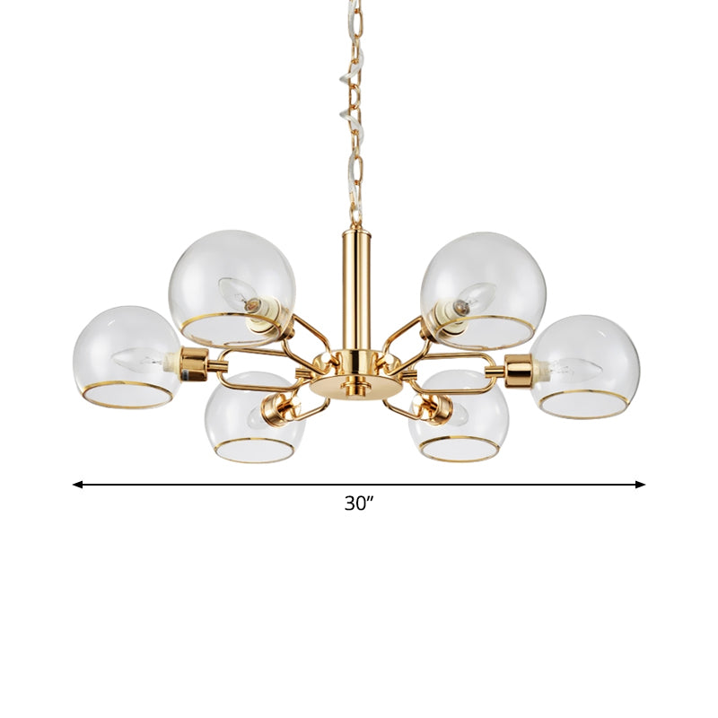 Modern Gold Pendant Light With Clear Glass Dome Shade - Ideal For Sitting Room