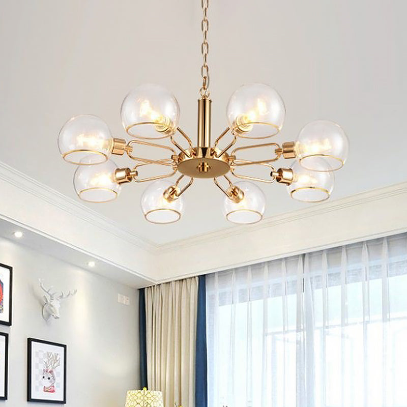 Modern Gold Pendant Light With Clear Glass Dome Shade - Ideal For Sitting Room