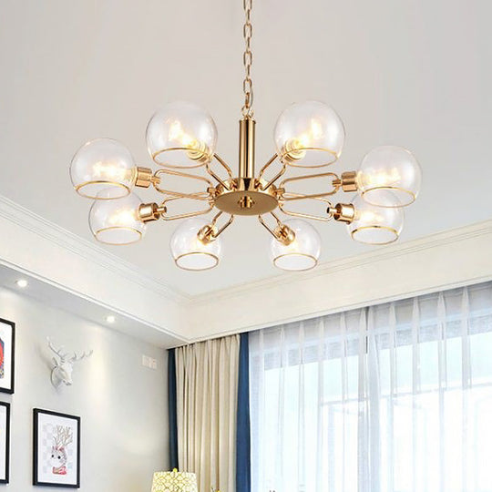 Modern Gold Pendant Light With Clear Glass Dome Shade - Ideal For Sitting Room