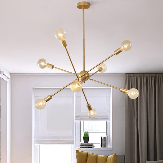 Postmodern Gold Sputnik Chandelier With 6/8 Bulbs – Stylish Metal Ceiling Suspension Lamp