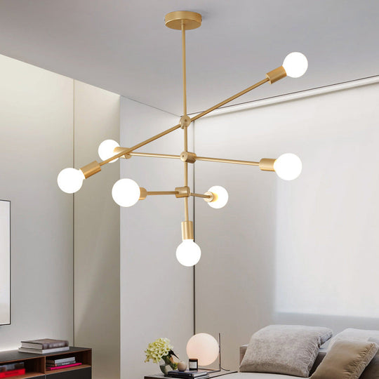 Modern 2/3-Tier Metal Drop Lamp With 4/5/7 Gold Hanging Chandelier Over Table