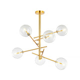 Gold Postmodern Kitchen Bar Chandelier - Clear Glass 6-Bulb Hanging Light