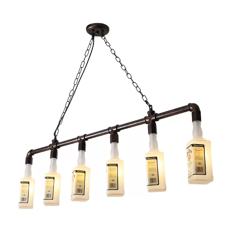 Frosted White Glass Island Lamp - Loft Style Black Wine Bottle Design Perfect For Restaurants