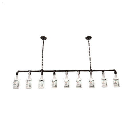 Frosted White Glass Island Lamp With Multiple Bulbs - Loft Style Black Wine Bottle Suspension For