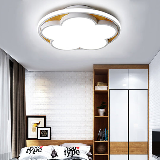 Contemporary Led Ceiling Mount Light For Kid’s Bedroom – Flat Blossom Design White / 16.5’