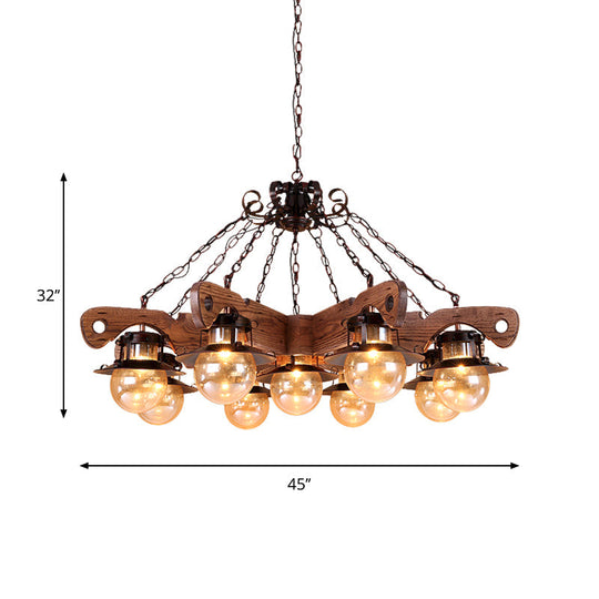 Cognac Seeded Glass Chandelier With Rustic Ball Pendant: 5/9 Lights Industrial Lighting