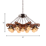 Cognac Seeded Glass Industrial Chandelier In Rust With 5/9 Lights