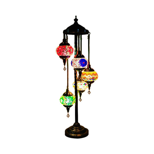 Stained Art Glass Floor Lamp - Traditional Beige/Red/Yellow Elliptical Design 5 Heads Bedroom