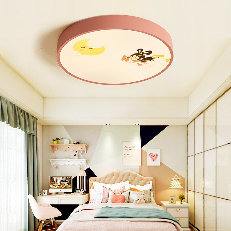 Pink Acrylic Flush Ceiling Light With Crescent & Fairy Baby Room Creative Lamp