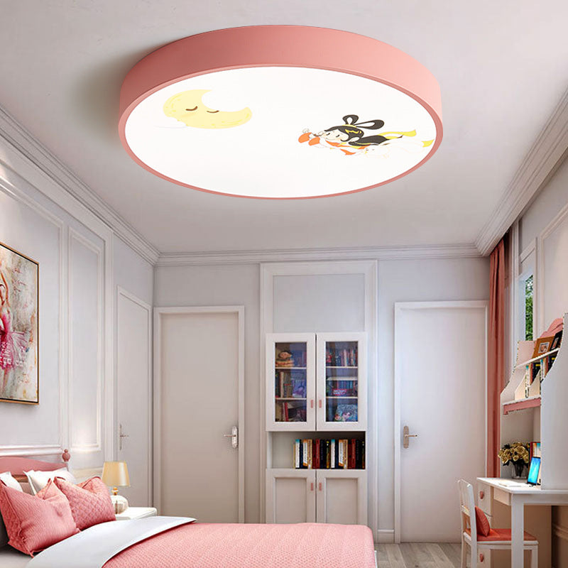 Pink Acrylic Flush Ceiling Light With Crescent & Fairy Baby Room Creative Lamp