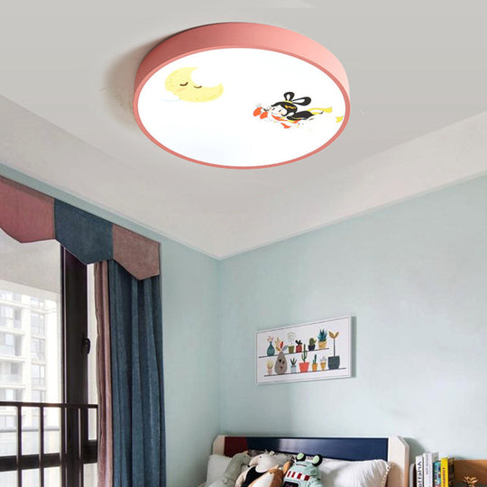 Pink Acrylic Flush Ceiling Light With Crescent & Fairy Baby Room Creative Lamp