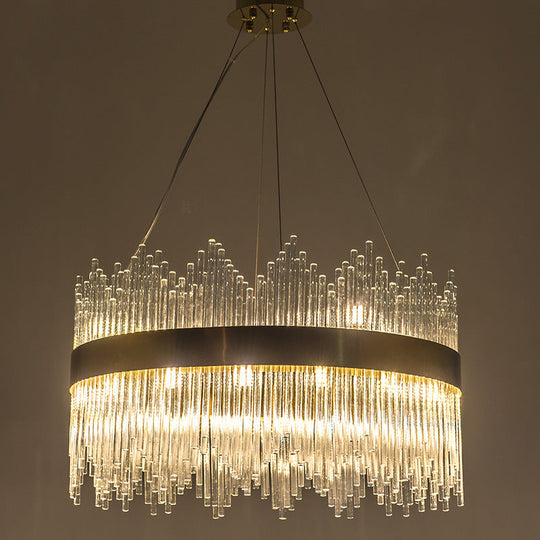 Led Brass Chandelier Light Fixture - Round Crystal Rod Suspension Waterfall Design 25.5’/31.5