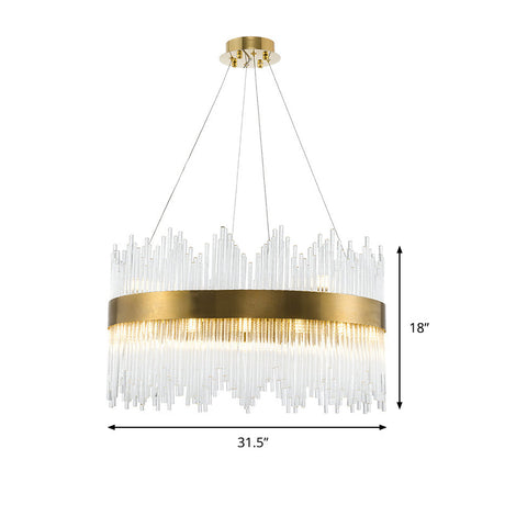 Led Crystal Rod Suspension Brass Chandelier Light With Waterfall Design - 25.5/31.5 Diameter