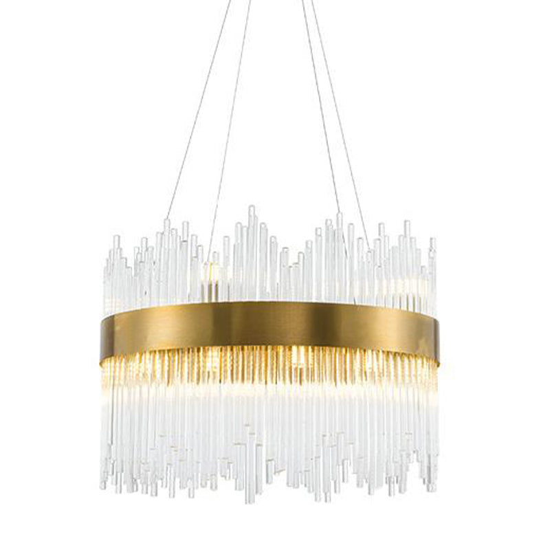 Led Brass Chandelier Light Fixture - Round Crystal Rod Suspension Waterfall Design 25.5’/31.5