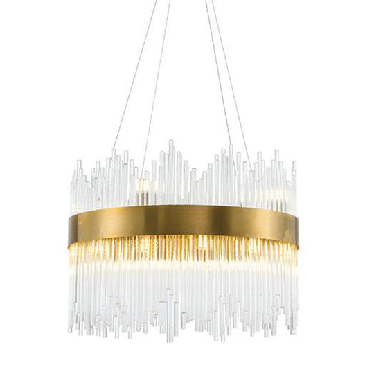 Led Crystal Rod Suspension Brass Chandelier Light With Waterfall Design - 25.5/31.5 Diameter