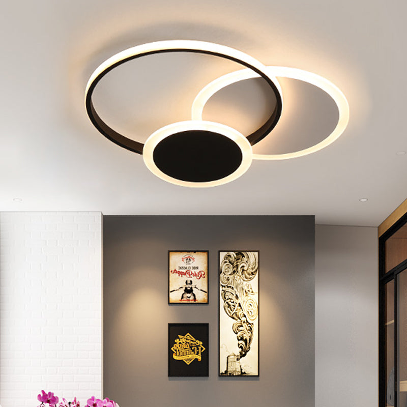 Modern Acrylic Stacked Ring Led Ceiling Lamp For Dining Room And Kitchen Flush Lighting Black / 16.5