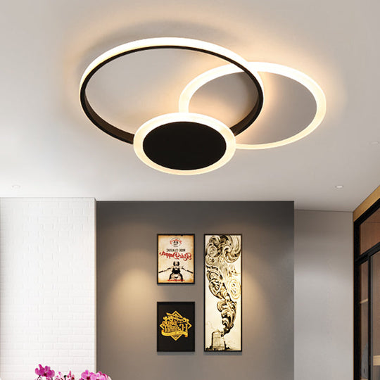 Modern Acrylic Stacked Ring Led Ceiling Lamp For Dining Room And Kitchen Flush Lighting Black / 16.5