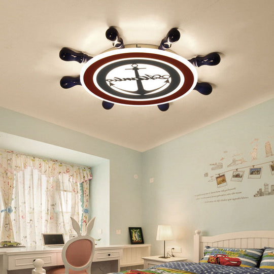 Mediterranean Blue Anchor Flush Mount Ceiling Light: Acrylic Fixture For Kindergarten / 19.5 Warm