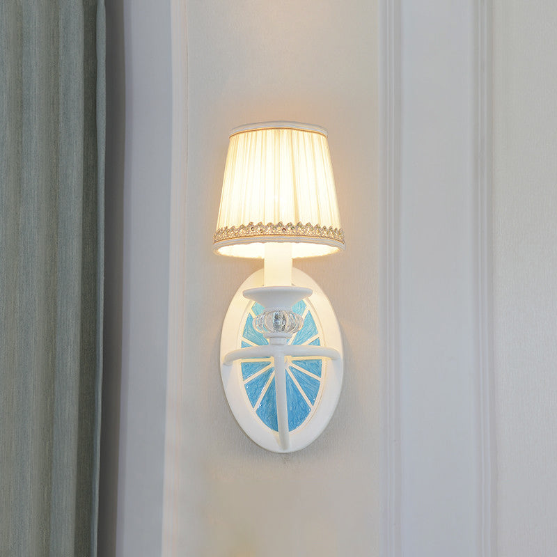 Contemporary Fold Tapered Shade Wall Light - Wheel Metal White Lamp With 1