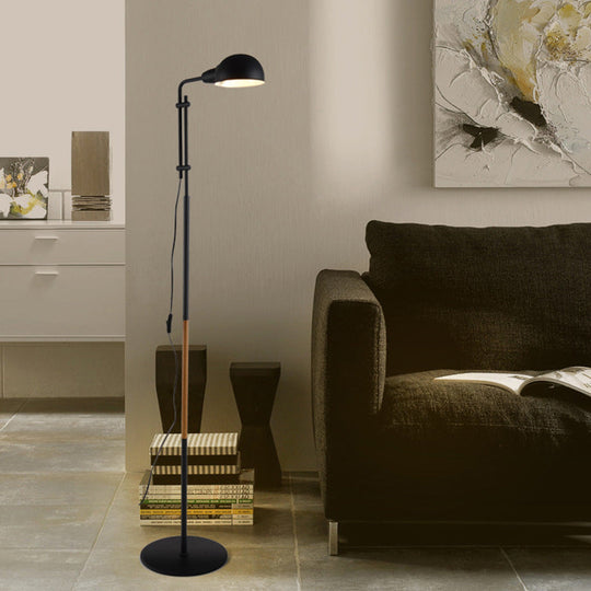 Contemporary Metallic Semi-Globe Floor Lamp Single Bulb Black/White Stand Ideal For Living Room