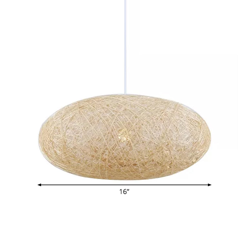 Beige Ellipse Pendulum Light Asia - Rattan Hanging Pendant 16’/19.5’ Wide