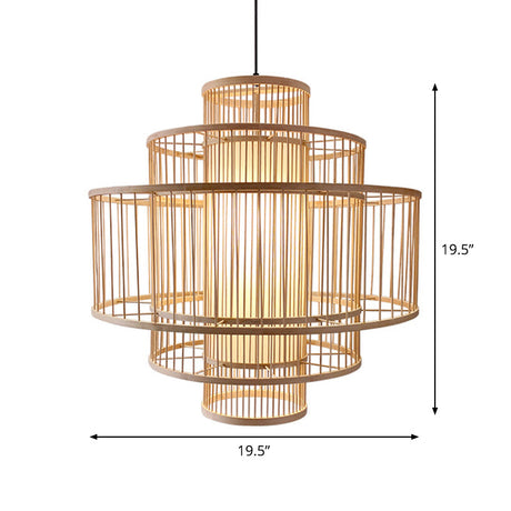 Bamboo 3-Shade Hanging Light: Asian Ceiling Pendant (1 Head) In Beige Available 16/23.5/31.5 Width