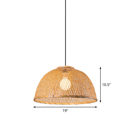 Asia Bamboo Pendant Lamp - 1-Light Beige Suspended Fixture For Dining Room