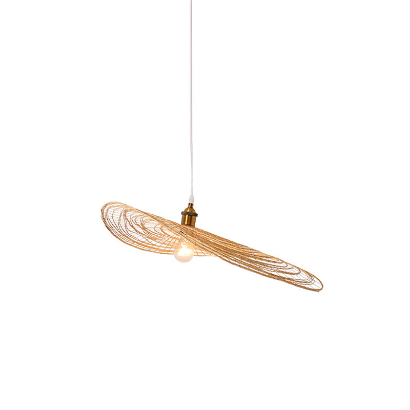 Chinese Style Lotus Leaf Pendant Light With Bamboo Shade - 1/3/6-Light Beige 14’/16.5’/19.5’ Wide