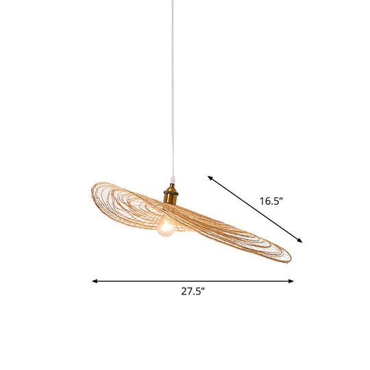 Chinese Style Lotus Leaf Pendant Light With Bamboo Shade - 1/3/6-Light Beige 14’/16.5’/19.5’ Wide