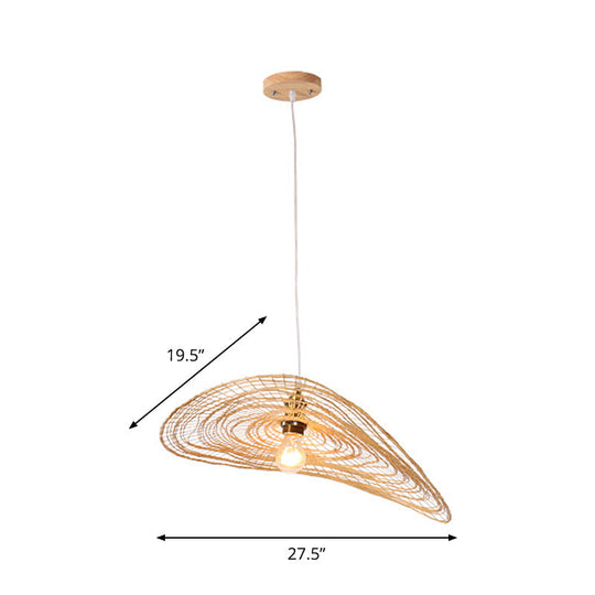 Chinese Style Lotus Leaf Pendant Light With Bamboo Shade - 1/3/6-Light Beige 14’/16.5’/19.5’ Wide