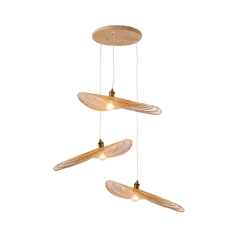 Chinese Style Lotus Leaf Pendant Light With Bamboo Shade - 1/3/6-Light Beige 14’/16.5’/19.5’ Wide