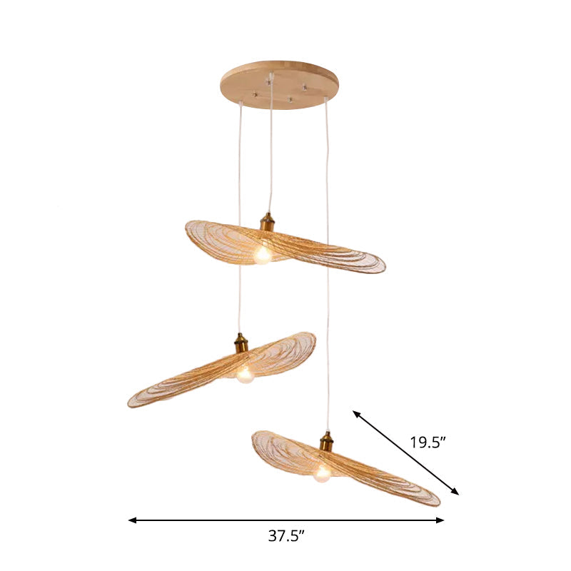 Chinese Style Lotus Leaf Pendant Light With Bamboo Shade - 1/3/6-Light Beige 14’/16.5’/19.5’ Wide