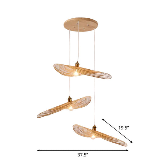 Chinese Style Lotus Leaf Pendant Light With Bamboo Shade - 1/3/6-Light Beige 14’/16.5’/19.5’ Wide