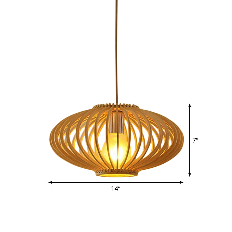 Modern Orb Bamboo Pendant Light - 1-Light Beige Suspended Fixture For Dining Table
